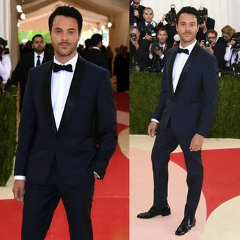 

2018 Met Groom Tuxedo Slim Fit Navy Blue Formal Men Suit High Quality Custom Made Men Wedding Suits Blazer(Jacket+Pant+Bow)