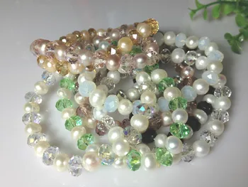 

Natural Freshwater Pearl Bracelets With Crystal Wholesale Stretch Bracelet Accept Mix Order Real Pearls