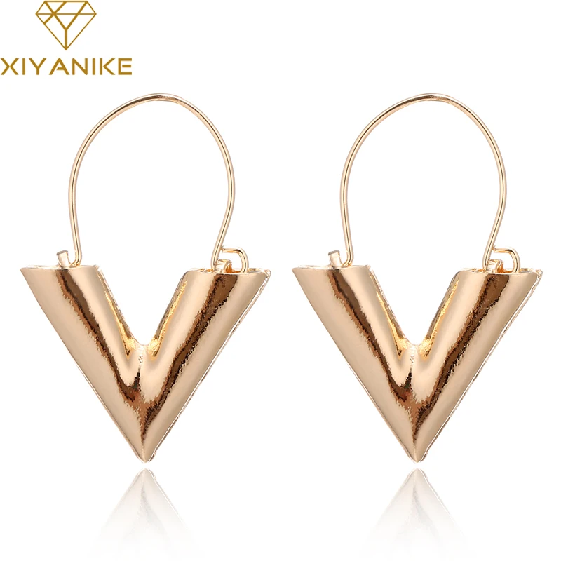 

XIYANIKE Punk V Shape Geometric Drop Earrings for Women Gold Silver Color Metal Dangle Earring Party Jewelry Oorbellen E379