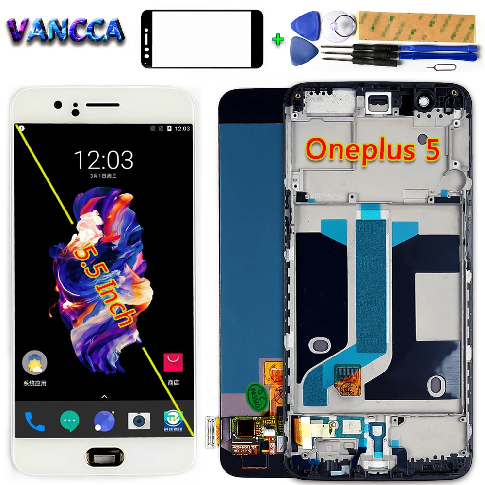 

Vancca 5.5 inch AMOLED For Oneplus 5 A5000 LCD Display Touch Screen Digitizer Assembly 1080*1920 Frame With Free Tools Glassfilm