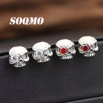 

SOQMO New Stud Earring 100% 925 Sterling Silver Stud Earrings Vintage Jewelry Thai Silver for Women Men Personality Skull SQM167