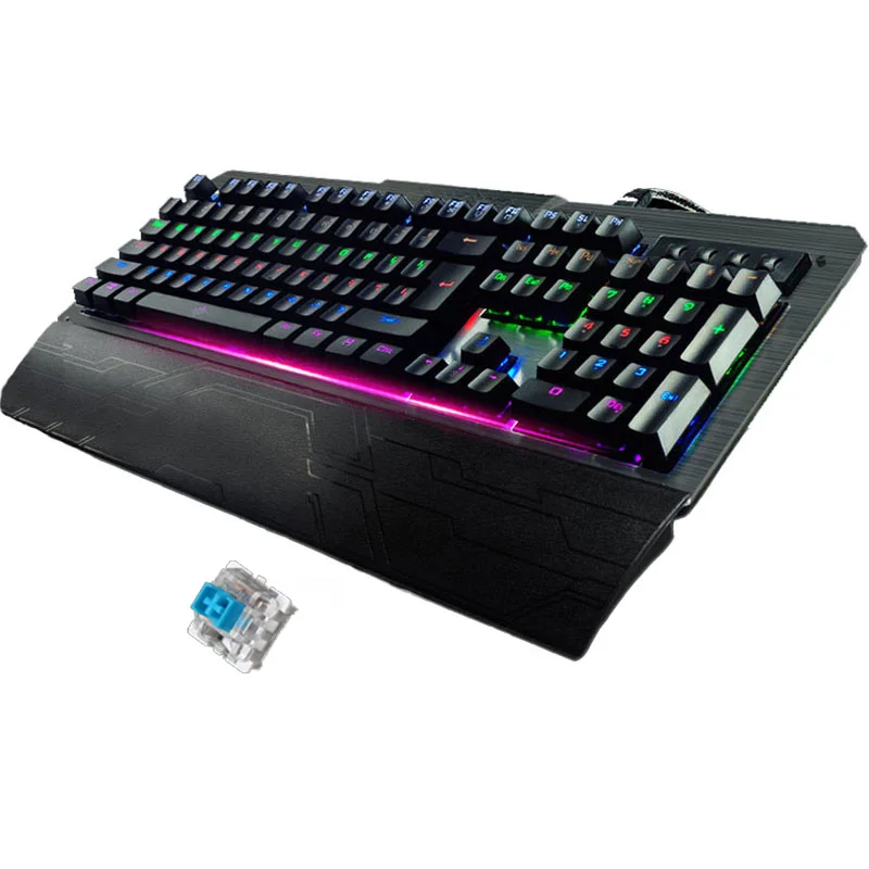 

KuWFi Pro Mechanical Keyboard Anti-Ghosting USB Wired Colorful Backlit Metal Panel Blue Switch In Light Gaming keyboard For PC