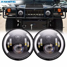 60w 7 Inch LED Headlight H4 - H13 White Halo Car Angel Eyes DRL For Lada 4x4 urban Niva JK Land rover defender Hummer hjyueng for lada 4x4 urban niva 7 black led h4 headlight daymaker lamps headlamp for jeep wrangler jk tj lj land rover defender