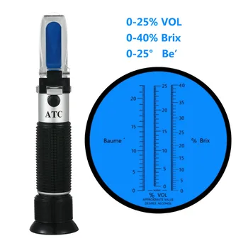 

Handheld alcohol refractometer sugar Wine concentration meter densimeter 0-25% alcohol beer 0-40% Brix grapes 0-22% Baume ATC