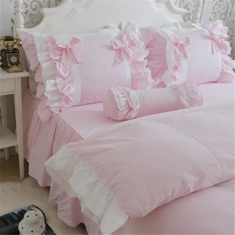 Роскошный многослойный Комплект постельного белья, Милая принцесса, с бантом, с рюшами, пододеяльник, Свадебные постельные принадлежности, розовая простыня для девочек, детская кровать, юбка, покрывало