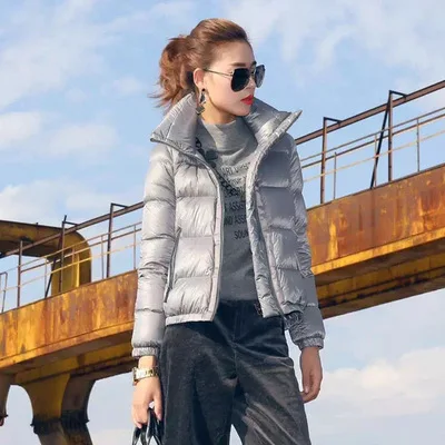AYUNSUE Женское зимнее пальто короткая теплая Высококачественная Женская пуховая куртка Европейский стиль толстая пуховая парка Doudoune Femme ST349 - Цвет: Silver