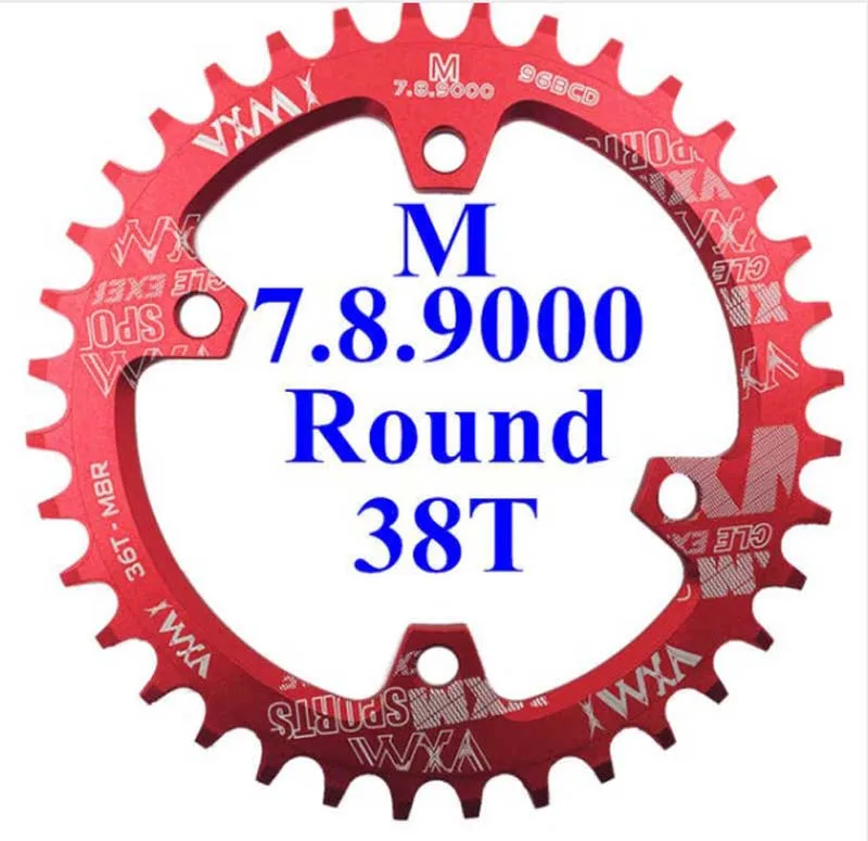 VXM 30T 32T 34T 36T 38T 96BCD алюминиевый сплав Овальный Круглый поднос Шатуны Дорожный велосипед лоток для M7000 M8000 M9000 Запчасти для велосипедов - Цвет: Round red 38T