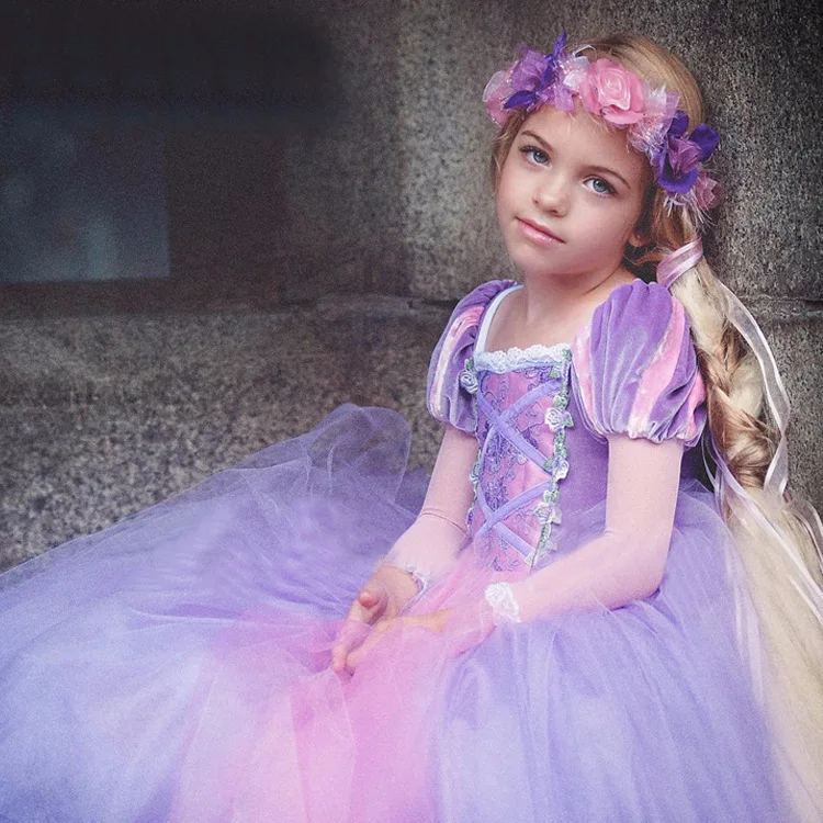 Платье принцессы для девочек; детское платье рапунзе; детское праздничное платье для девочек; маскарадный костюм для девочек на Хэллоуин; детская одежда для сцены
