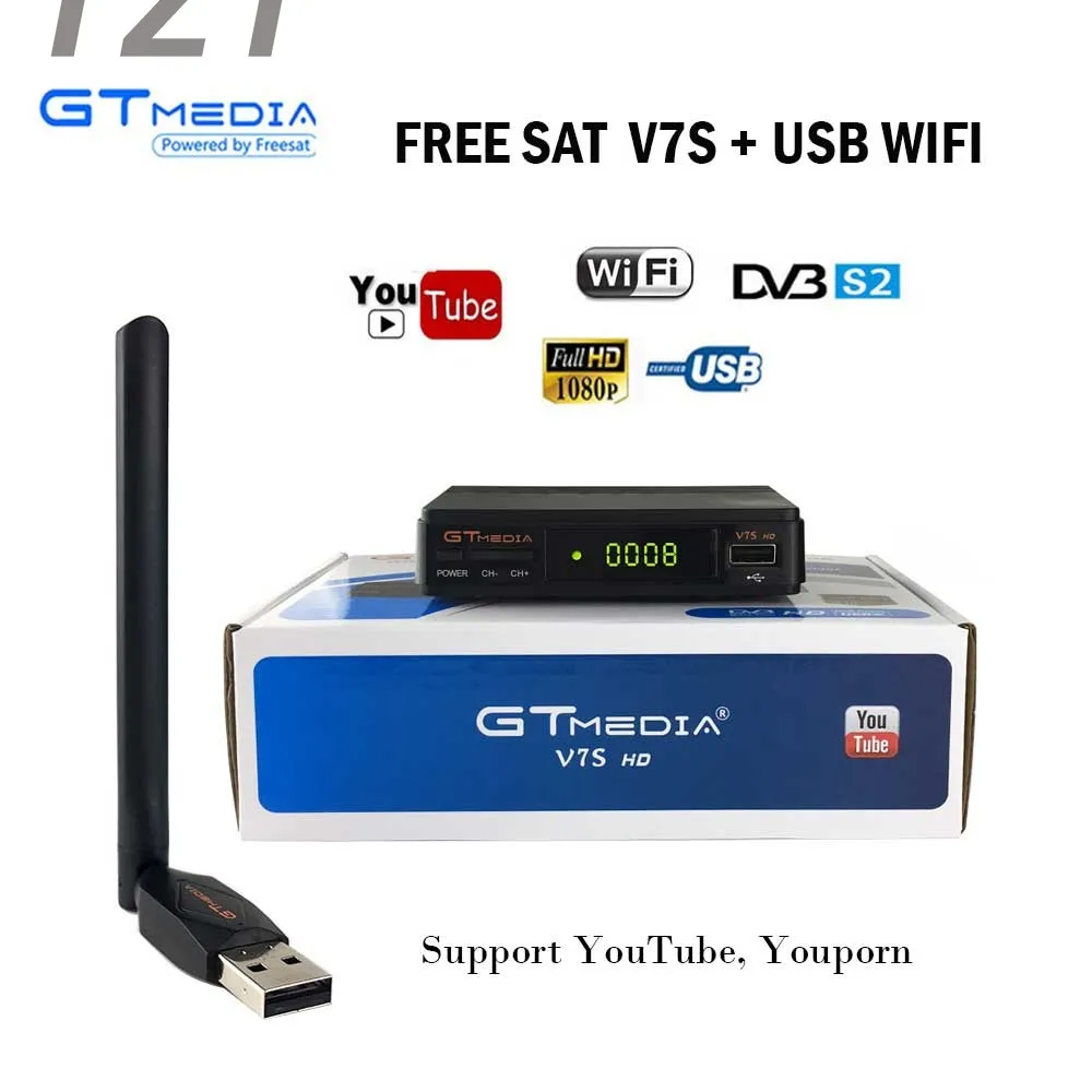 

2020 Satellite Receiver HD 1080P + USB WIFI Support Video Sites Cccam Newcam Freesat V7S HD DVB-S2