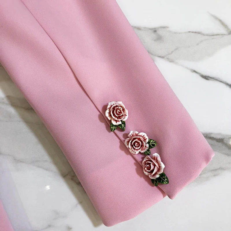HIGH STREET новейшая мода дизайнерский Блейзер Женский длинный рукав Цветочная подкладка розовые пуговицы блейзер верхняя куртка