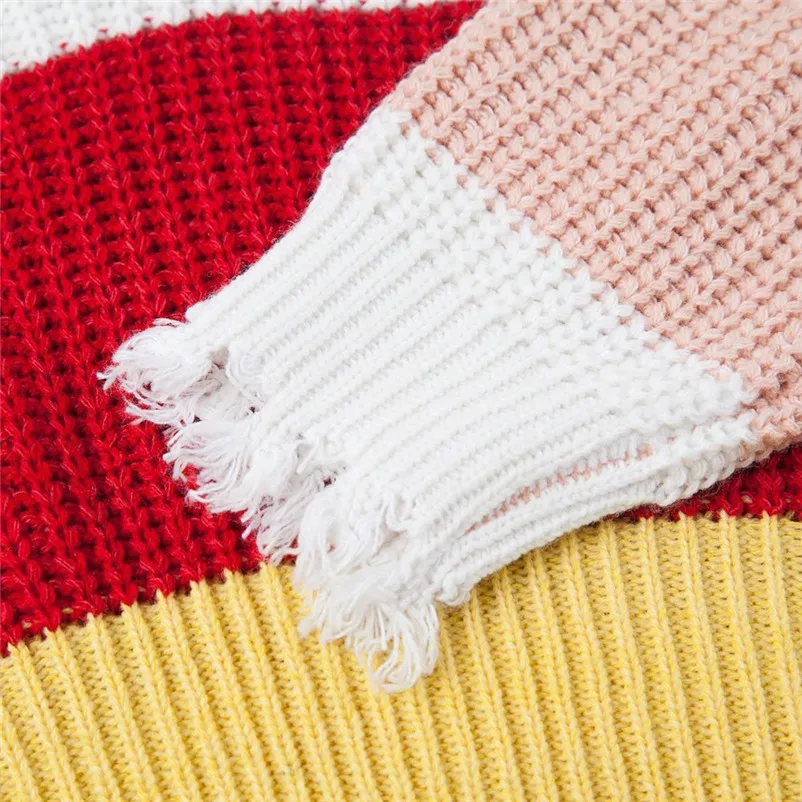HOT sell sweaters fashion 2018 women Multicolor Stripe Long Sleeve Turtleneck Knitted Sweater Blouse Pullover invierno A28#N (8)