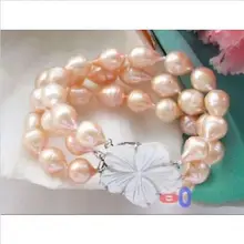 3 ряд довольно 11-13 мм розовый акая Южно-морской розовый жемчуг браслет 7,"-8"