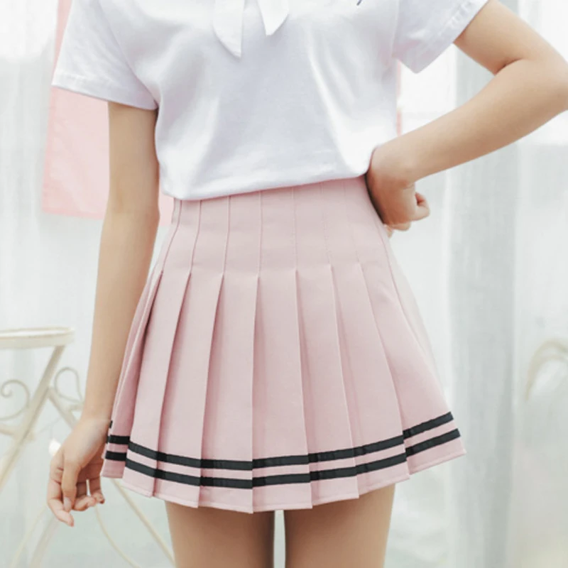 Spring Summer Preppy Style Stripe Skirts Women Cute Little Fresh Skirt Fashion High Waist Sweet Pleated Skirt Cotton Mini Skirts Skirts