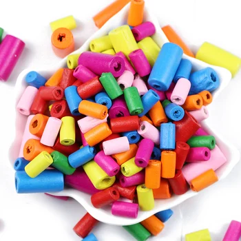 

JHNBY 12*6/20*10mm 100pcs DIY Cheap cylinder Wooden Beads Colored toy Natural Wood Beads For Bracelets Necklace Jewelry Making