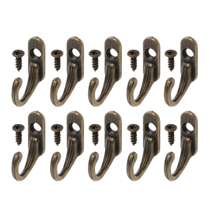 10PCS Vintage Bronze Double Coat Hangers Wall Mounted Entryway Hooks