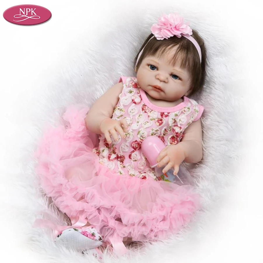 NPK 56CM Reborn Baby Girl Full Body Silicone Lifelike Doll Pink Princess 22inch Soft Vinyl Boenca Bebe Reborn Dolls Bathe Toys (3)