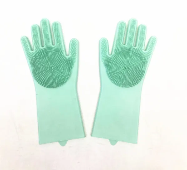 1 пара волшебных силиконовых резиновых перчаток для мытья посуды экологически чистые скрубберы для многоцелевой кухонной кровати ванной уход за волосами - Цвет: green