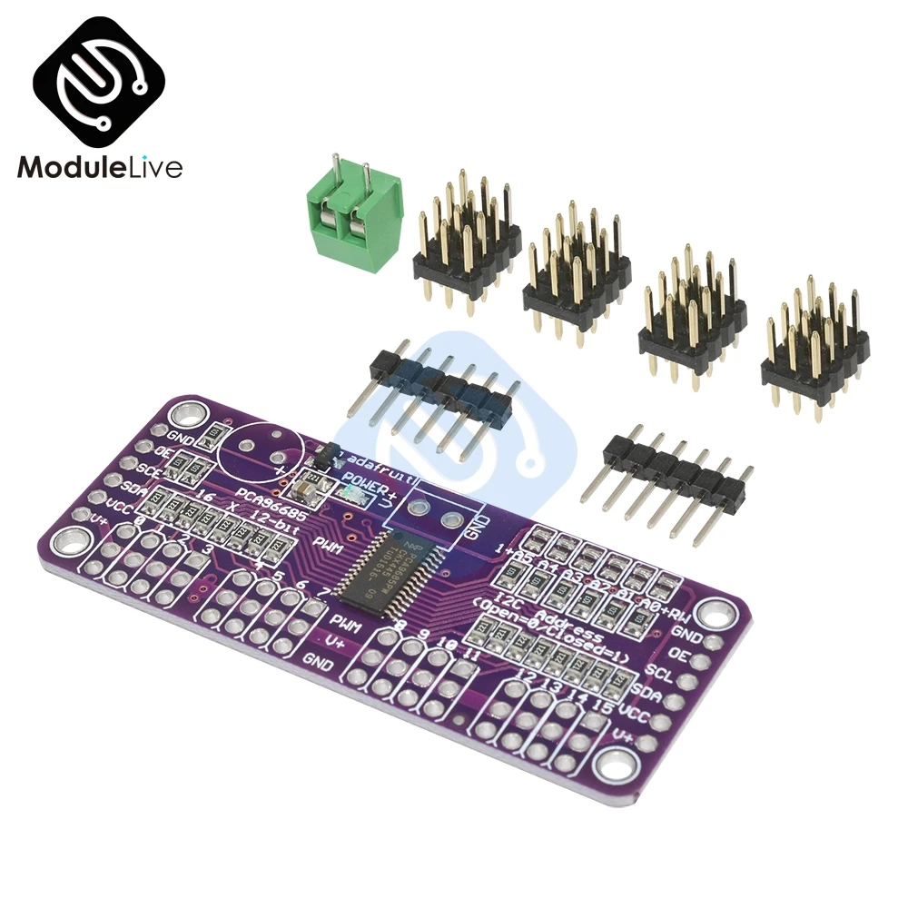 

PCA9685 16 Channel 12 bit PWM Servo Driver I2C IIC Interface 1.6 KHz PWM Servo drive module for Raspberry pi shield Board