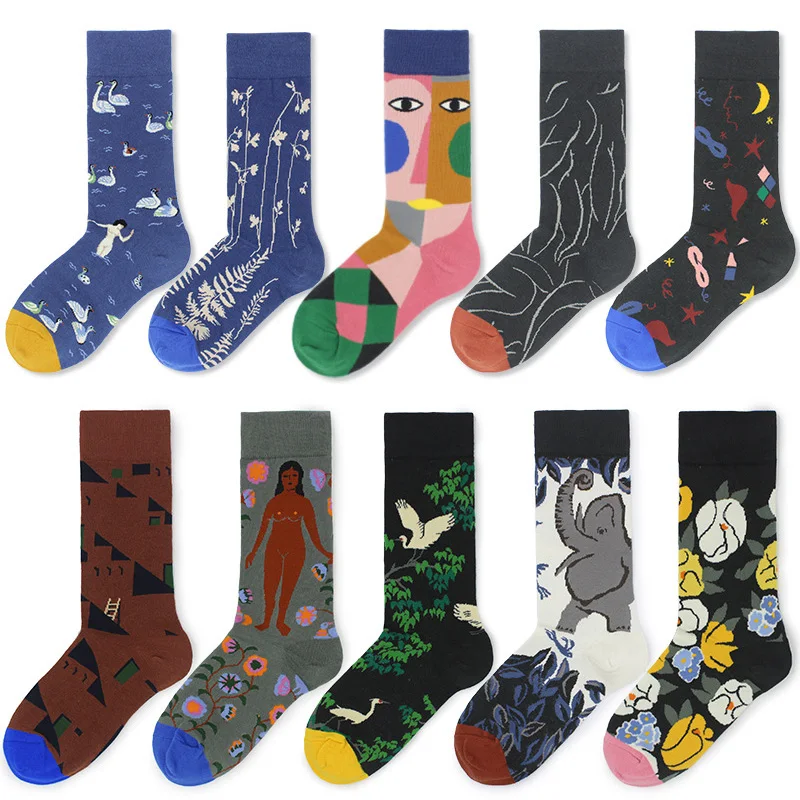 Хлопковые счастливые носки для женщин, лебедь, мир, голубь, птица, животные, носки для мужчин, цветные художественные носки Пикассо, Примитивное племя, сумасшедшие мужские носки, забавные