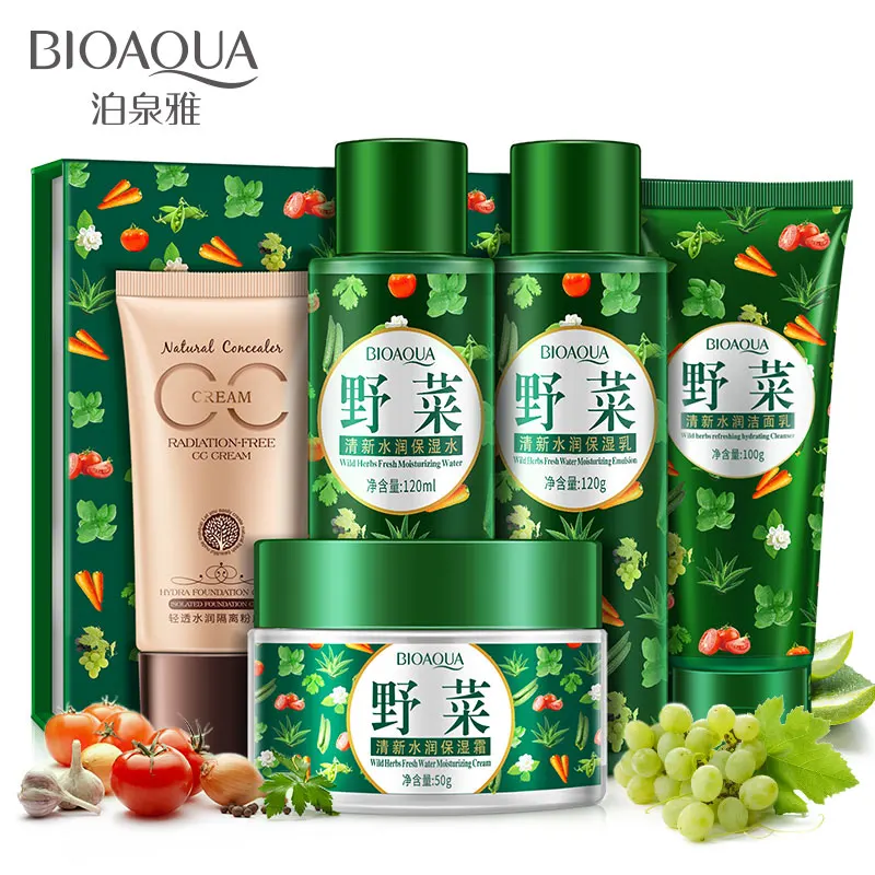 

5Pcs/Set Fresh Vegetables Set Cream+Toner+Cleanser+Moisturizing Water+Foundation Cream Acne Treatment Face Instantly Ageles
