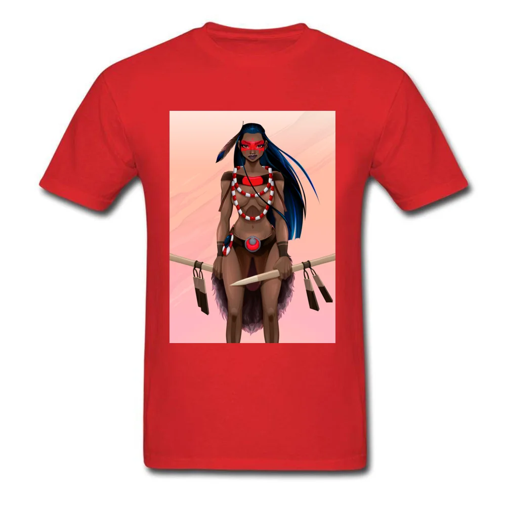 Amazon warrior 100% Cotton Normal Tops Shirt Prevalent Short Sleeve Men Tshirts Casual Mother Day Clothing Shirt Round Neck Amazon warrior red