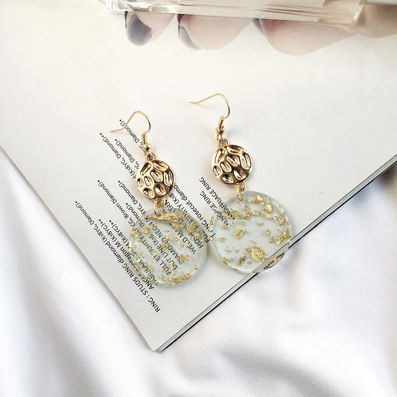 

2019 new girl heart gold acrylic earrings round pattern earrings transparent