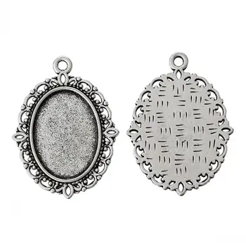 

DoreenBeads Charm Pendants Oval Silver Color Cabochon Setting(Fit 18mm x 13mm)Nickel Free 29mm x 22mm(1 1/8" x 7/8"),50PCs