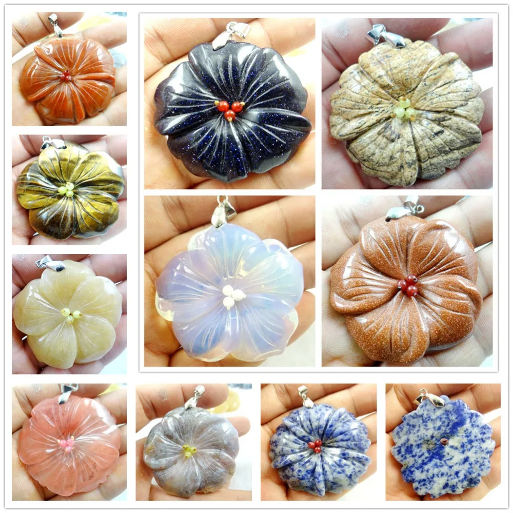 

Natural stone Quartz Crystal lapis Turquoises tiger eye flower pendants for diy Jewelry making necklace Accessories A1