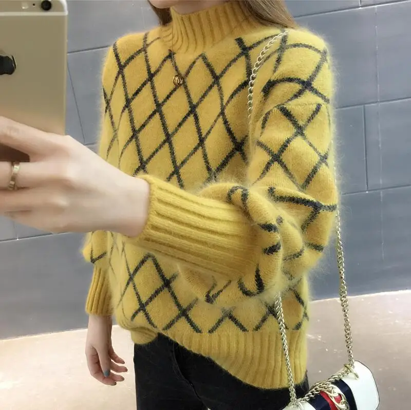Модный свитер, Женский кашемировый свитер с высоким воротом, винтажный пуловер, Модный женский свитер, Женский кашемировый свитер - Цвет: Цвет: желтый