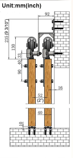 DIYHD 6ft-8ft матовая сталь обход раздвижные двери сарая аппаратные средства один кусок Легко крепление обходной кронштейн