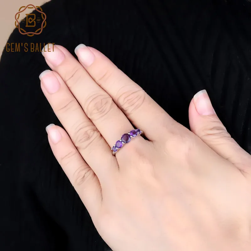 

Gem's Ballet 1.28Ct Natural Amethyst Gemstone Stackable Ring For Women Wedding Band Ring 925 Sterling Silver Fine Jewelry