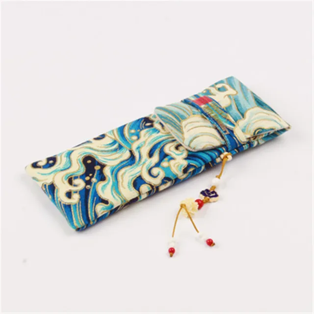 Japanese Sea Art Hokusai Great Wave Kanagawa Kimono Fountain Pen Case Bag Pouch