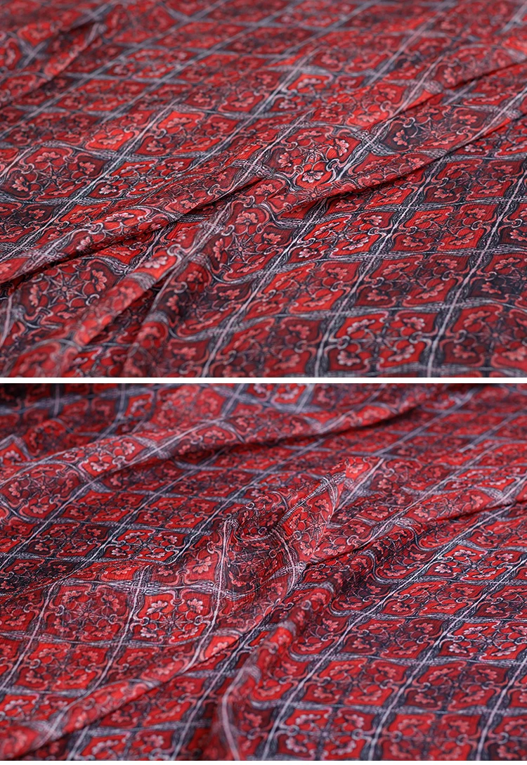 Pearlsilk 5momme красного цвета с цветочным принтом морщинка шифон шелк тутового шелкопряда материалов летнее платье DIY Одежда ткани