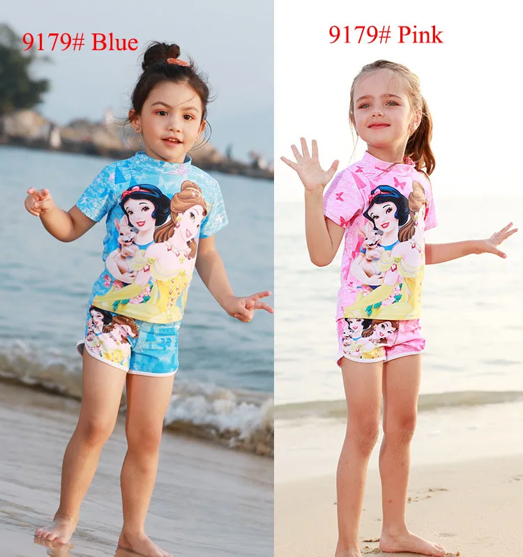 Летние детские купальные костюмы для маленьких девочек с принтом Анны и Эльзы, купальные костюмы принцессы из двух предметов для девочек ростом 85-135 см, цельные комплекты бикини для девочек - Цвет: 9179 Blue