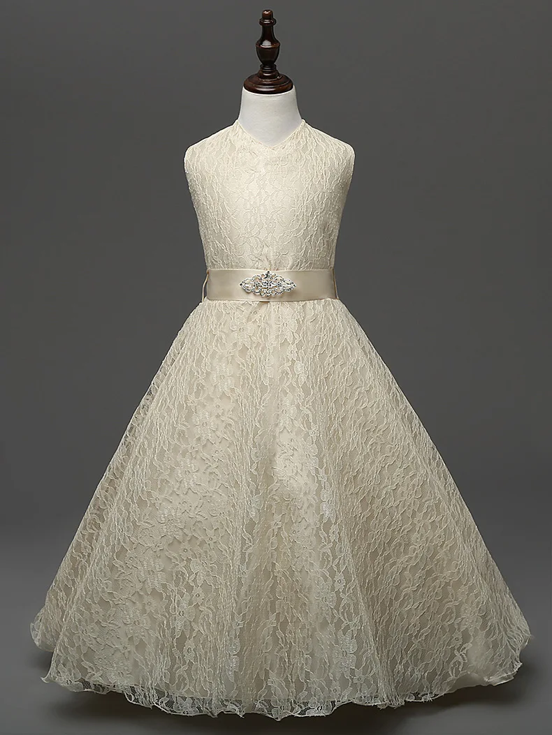 

Lace Red Beige White Navy Blue Purple Children's Princess Flower Girl Clothes Teenage Dresses for Weddings Big Girls