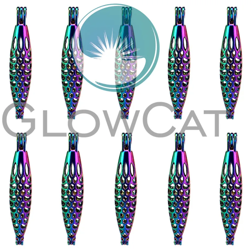 10X C258 Rainbow Long Shuttle Beads Cage Jewelry Making Perfume Essential Oil Diffuser Pearl Locket Pendant | Украшения и