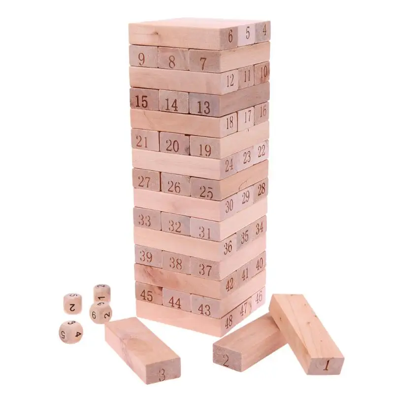 

Big Size Wooden Tumbling Stacking Tower Building Blocks Toy 48pcs Digital Domino+4pcs Dices Kids Educational Toy Xmas Gift
