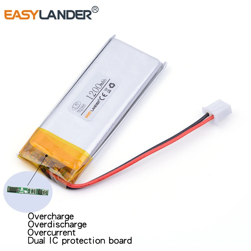 XHR 2P 2 54 1200 мАч 3 7 В литий полимерный аккумулятор 752365 Зарядка телефона Po power bank PAD PSP