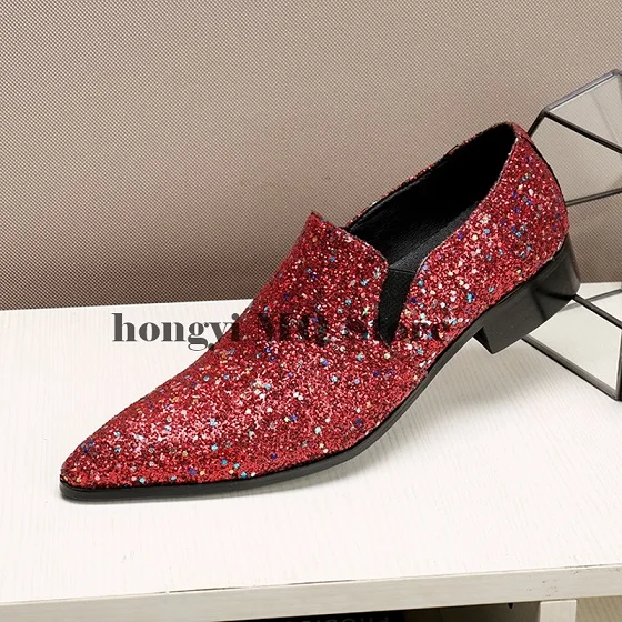 À Novo Loafer Vestido Bling as Dos Homens Lantejoulas Sapatos Color Que Chiqueiro Sapatas Em Salto De Color Mão Showed Deslizamento Casamento Feitos 2018 Alto Festa As pqAwXOdp