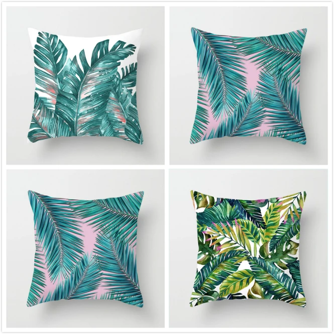 

Fuwatacchi Polyester Leaf Flower Pillow Cover Tropical Style Green Plant Cushion Cover for Car Home Chair Decoration Pillow Case