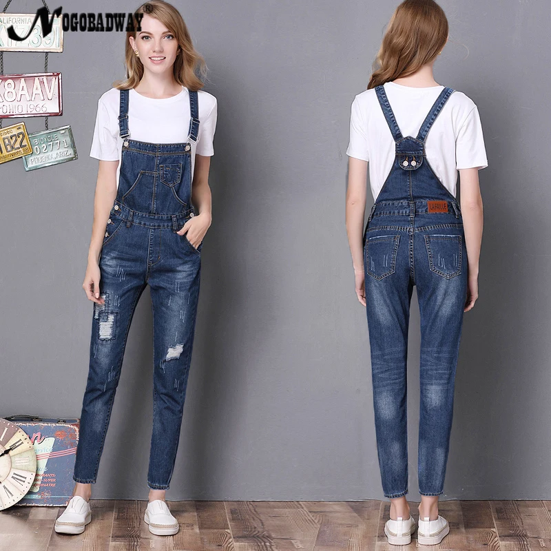 Boyfriend Distressed Dungaree denim overalls for women jeans jumpsuits