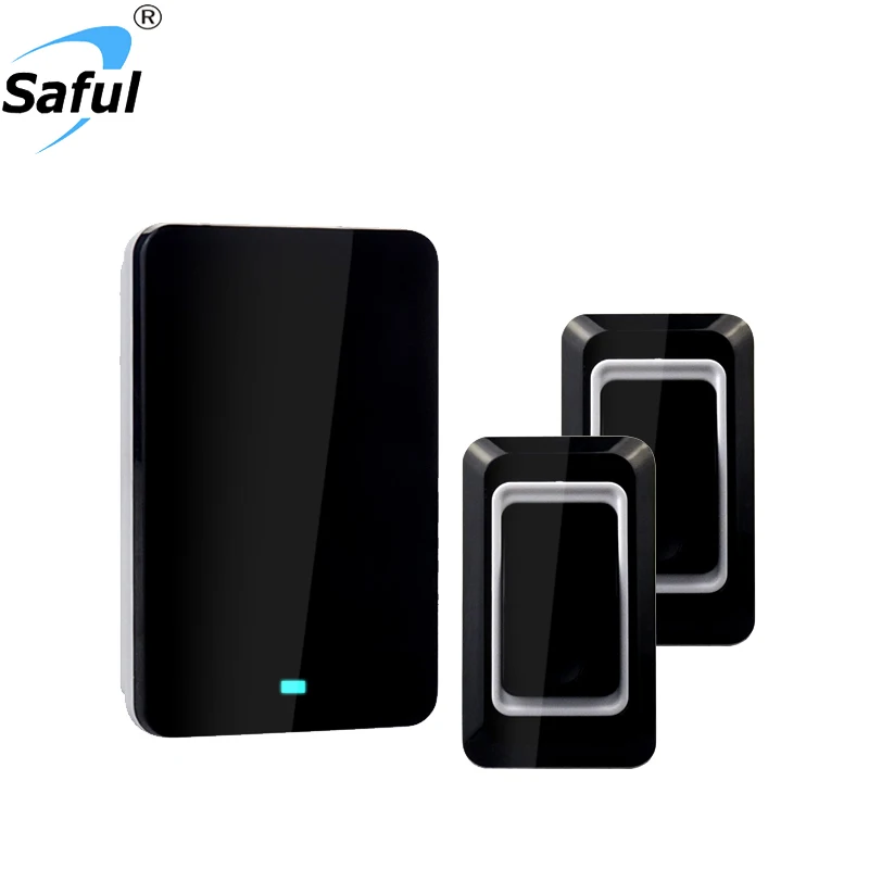 Free Shipping Saful EU Plug-in Wireless Waterproof Door Bell Smart Touch LED Wireless Doorbells Button+2 Receivers No Battery