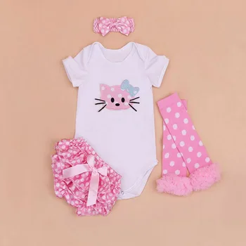 

4PCs per Set Newborn Animal Cat Baby Girls Clothes Pink Polka Dots Satin Shorts Headband Leggings for 0-24Months