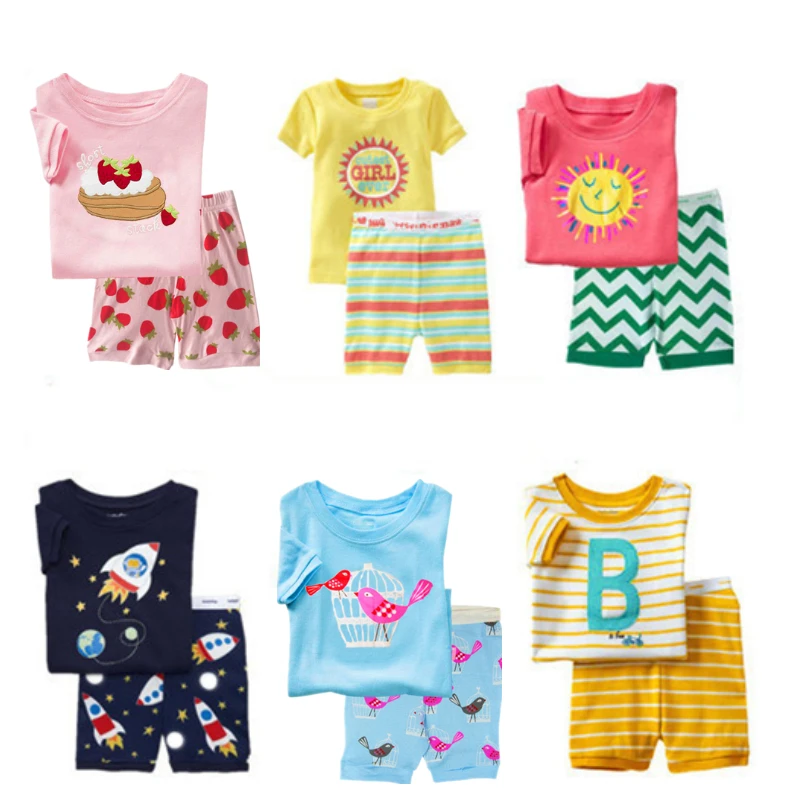 

2019 Girls Pajamas set Kids Summer suit Children Underwear CartoonT-shirts+Shorts Boys Girls Sleepwear clothing Sets