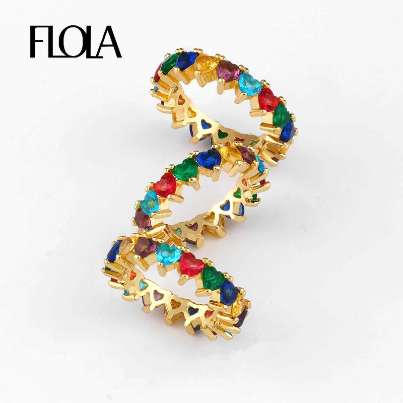 

FLOLA Rainbow Crystal Ring Small Rainbow Baguette Eternity Band Anillo Arcoiris CZ Stacking Ring 2019 Women righ74