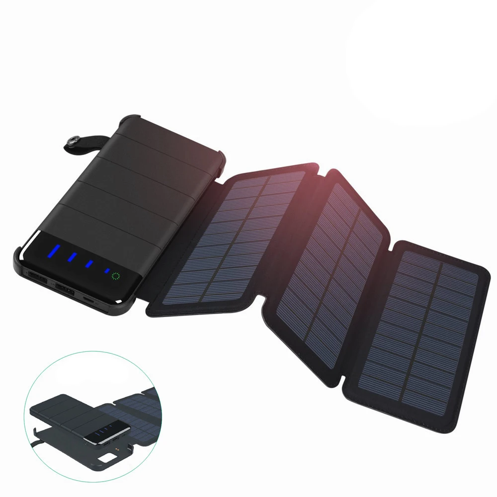 Waterproof Solar Power Bank 10000mah Portable Phone Charger Dual USB Solar Panel External Battery Powerbank LED Light SOS portable wireless charger