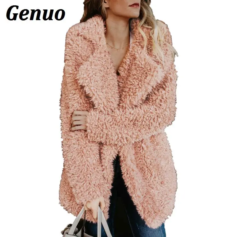 Genuo, пушистое пальто из искусственного меха, зимнее, женское, утолщенное, плюшевое, длинный, мохнатый кардиган, женская теплая верхняя одежда, пальто, куртка, плюшевое пальто