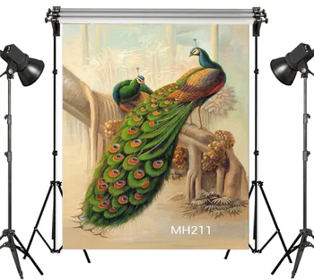 

LB Polyester & Vinyl Two Peacocks Longan Tree Vintage Realistic Style Studio Backgrounds For Photo Studio Photography Backdrops