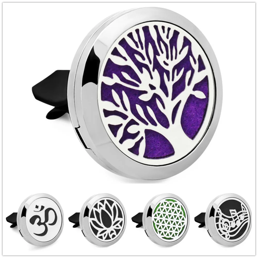 

CG031-CG056 Flower of life Car Perfume Diffuser Locket Vent Clip 316L Stainless Steel Tree of life 30mm Magnet 10pcs free pads