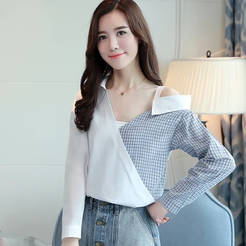 

Fashion Strapless Chiffon shirt 2018 new spring summre all-match off-shoulder long sleeved clothes female shirts clothes tops